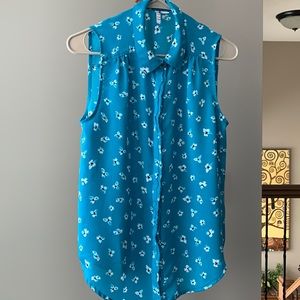 Elle Sleeveless Teal Button-up Shirt Size Small